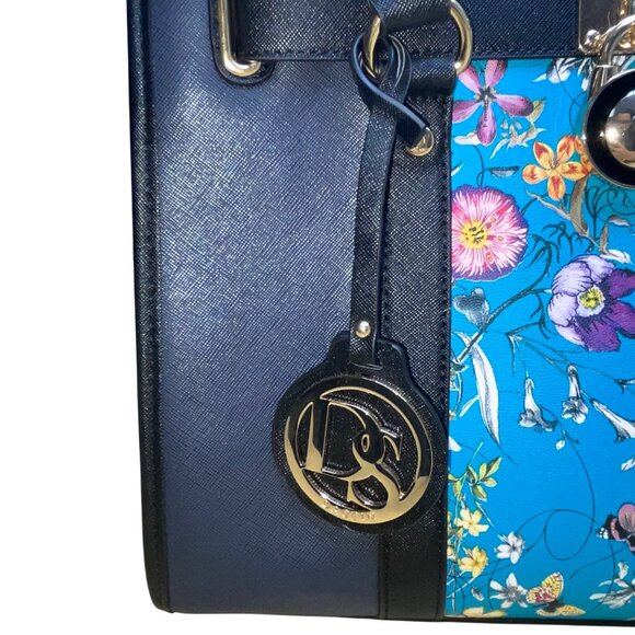 Dasein  Navy Blue Floral Faux Leather Tote Bag with matching wallet - Picture 8 of 16